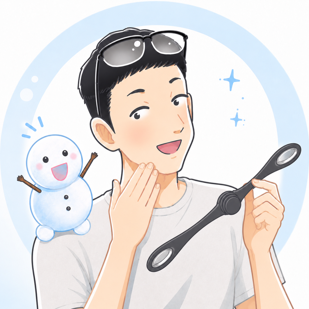 PAOを手に引き締まった頬に触れ手応えを感じるシフトとちぇる