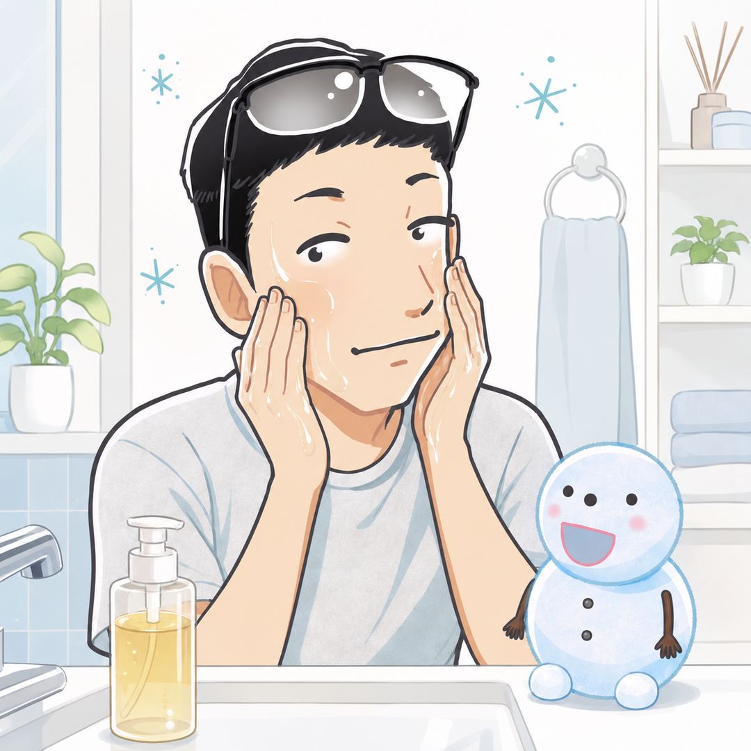 クレンジングオイルを顔になじませるシフトとちぇる