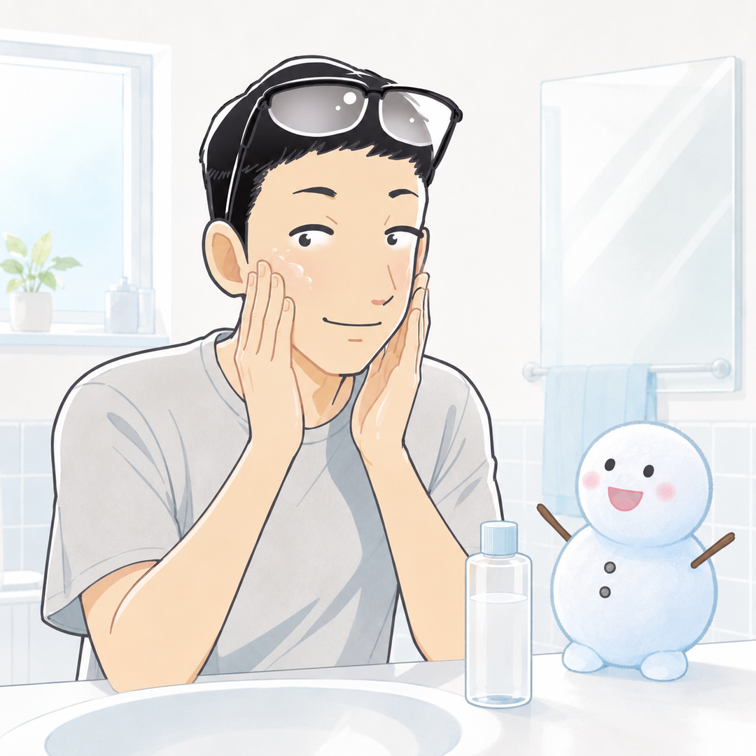 化粧水を顔に押し込むシフトとちぇる