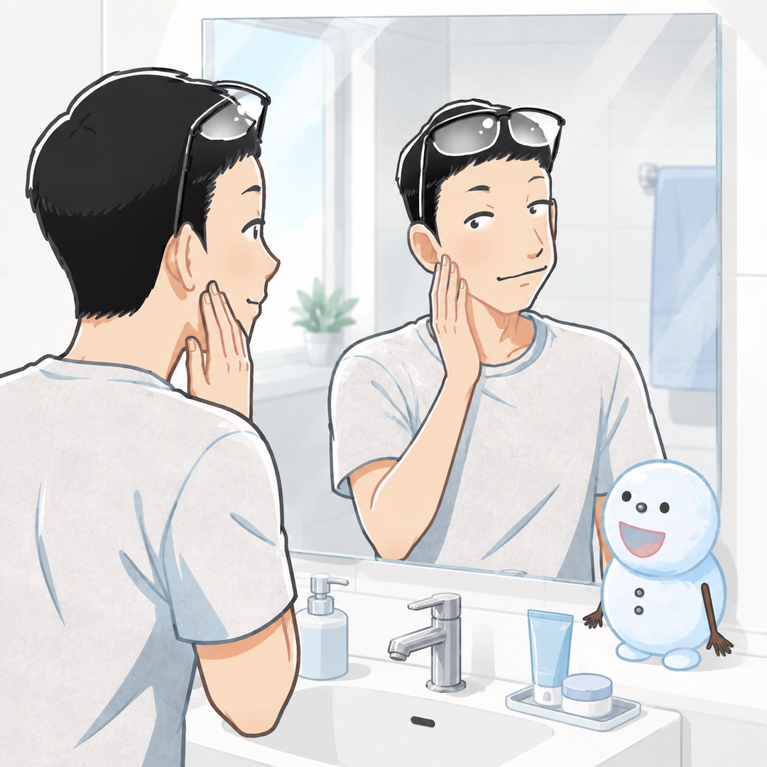 鏡の前で1ヶ月の肌を確かめ振り返るシフトとちぇる